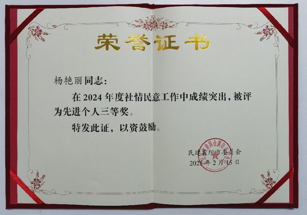 楊艷麗同志榮獲2024年度社情民意工作先進(jìn)個人獎